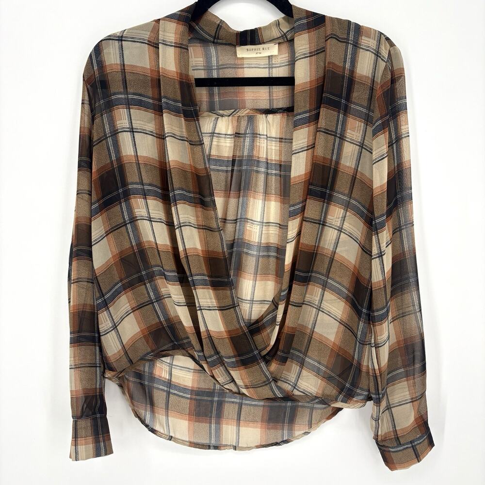 Sophie Rue Sheer Open-front Cowboy Plaid Top M